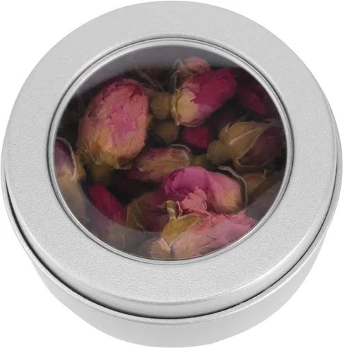 Vista 5 de SHEUTSAN Paquete de 48 latas de metal de 2 onzas, latas redondas vacías con parte superior de ventana transparente, botella redonda para cosméticos