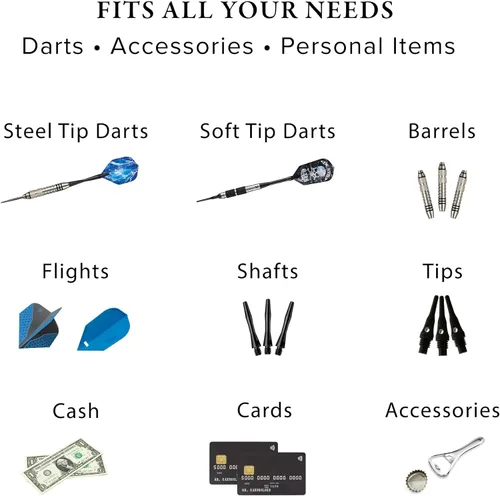 Vista 8 de Casemaster Sentinel - Estuche para 6 dardos con capacidad para accesorios adicionales, puntas, ejes y vuelos, compatible con dardos de acero y punta