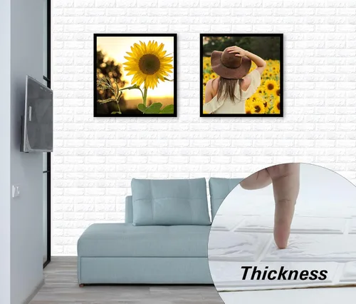 Vista 7 de Noihlja 30 paneles de pared 3D papel tapiz de ladrillo blanco autoadhesivo impermeable espuma de polietileno ladrillo sintético para dormitorio baño