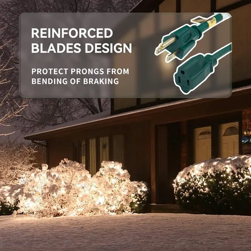 Vista 5 de YOJOE Cable de extensión para interiores y exteriores, calibre 16, SJTW, resistente, 15 pies, color verde, 3 clavijas 13A, resistente a