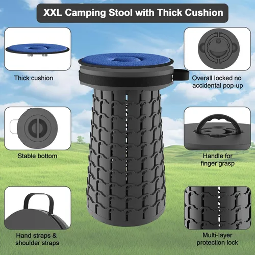 Vista 7 de ALEVMOOM Taburete plegable XXL mejorado de 19.7 pulgadas con cojín, taburete plegable portátil de alta resistencia, carga máxima de 1000 libras