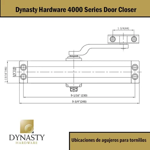 Vista 3 de Cerrador de Puerta de Dynasty Hardware, Cerrador Hidráulico Comercial, Autocierre, Resorte Tamaño 4, Montaje en Superficie, Aluminio Rociado, Serie