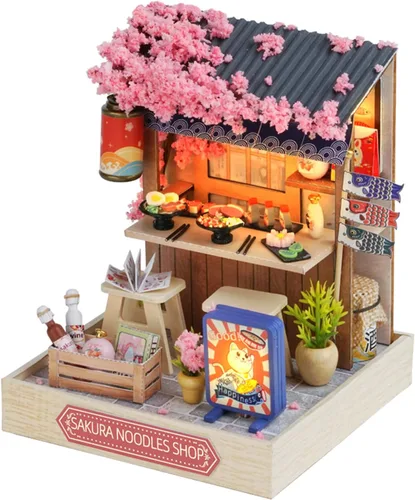 Vista 13 de Kit de casa de muñecas en miniatura Kisoy con muebles, kit de casa de madera 3D para bricolaje con cubierta antipolvo, juguetes de casa pequeña