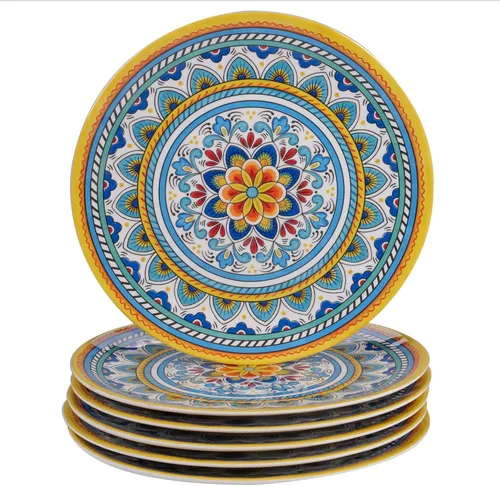 Certified International Portofino - Plato llano de melamina de 11 pulgadas, multicolor, grande, juego de 6