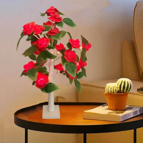 Vista 34 de Lámpara de árbol de Pascua iluminada, decoración de Pascua para mesa, mini árbol de abedul artificial, decoración de bonsái para dormitorio, mesita