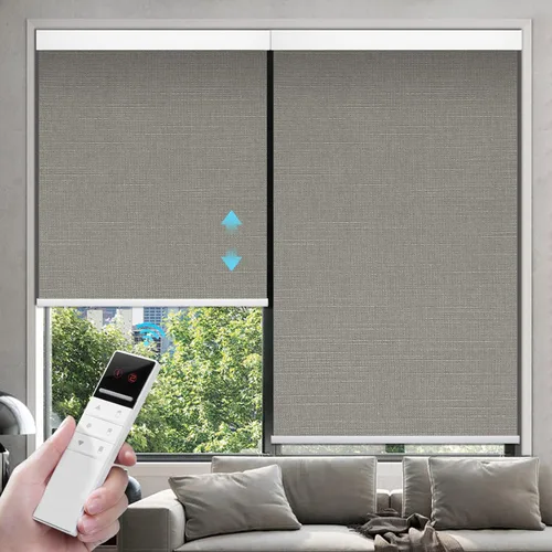 Vista 8 de ZSTARR Persianas opacas motorizadas para ventana con control remoto, persianas enrollables recargables con cenefa, tamaño personalizado (beige)