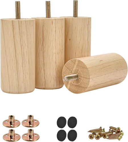 Vista 8 de Patas para muebles de madera maciza, 4 patas redondas modernas de moño, patas de sofá con pernos roscados de 5/16 pulgadas, placa de montaje