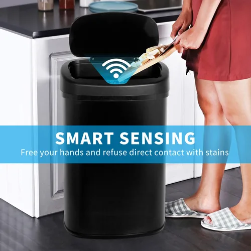 Vista 3 de BLKMTY Basurero de cocina de 13 galones, cubo de basura de acero inoxidable de 50 L, cubo de basura automático alto con sensor de movimiento sin