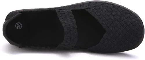 Vista 4 de EnllerviiD - Sandalias de cuña Mary Jane con puntera cerrada, con tejido, plataforma y tacón, para mujer