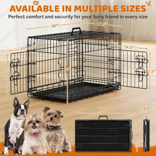 Vista 2 de Yaheetech Jaula para perros de doble puerta de 30 pulgadas con divisor para cachorros, perrera plegable de metal con bandeja extraíble, jaula