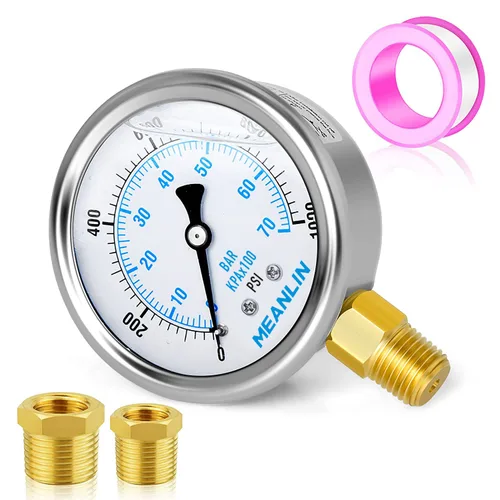 Vista 306 de MEANLIN MEASURE - Vacuómetro de presión de vacío de acero inoxidable, esfera con cara de 2.5 pulgadas, NPT de 1/8 de pulgada, montaje trasero