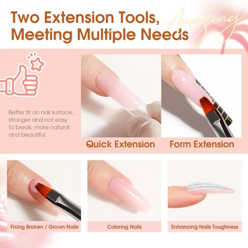 Vista 5 de ROSALIND Kit de poligel de uñas con taladro, 14 piezas de gel de uñas de poligel transparente desnudo, kit de inicio de uñas con mini lámpara U V