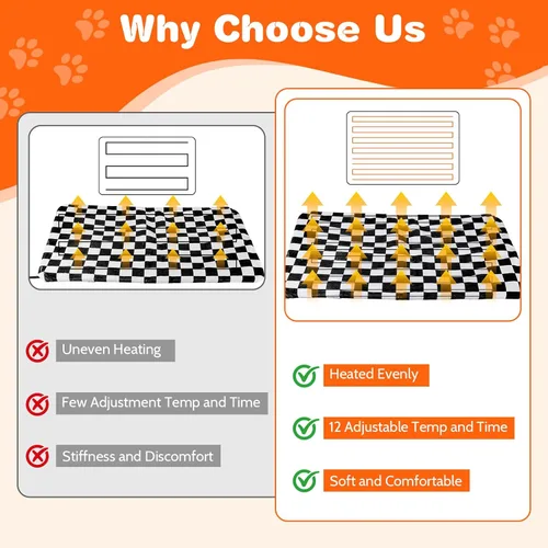 Vista 3 de Almohadilla térmica para perros y gatos, 12 temperaturas ajustables y temporizador con cable resistente a las masticaciones, alfombrilla de cama