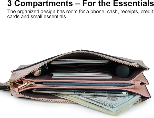 Vista 3 de Befen - Bolso clutch de mano de cuero con correa para teléfono celular, organizador de tarjetas