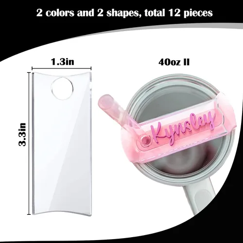Vista 2 de Vodolo Placa de identificación para vasos Stanley de 40 onzas, 12 unidades de placa acrílica personalizada con nombre en blanco compatible