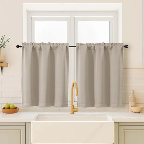 Vista 231 de OVZME Aqua Blackout Curtains for Small Window Treatment, Light Blocking Short Kitchen Window Curtains Over Sink, Dual Rod Pocket Half Window Tiers
