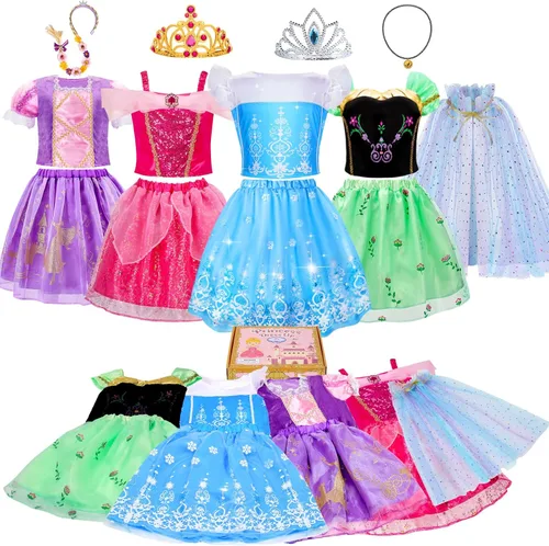 Vista 8 de Meland Vestido de princesa - Ropa de vestir para niñas con juguetes, regalo de cumpleaños de Navidad para niñas pequeñas de 3, 4, 5, 6, 7, 8 años