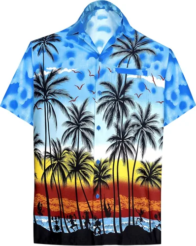 Vista 2 de LA LEELA Men's Hawaiian Shirt Button Down Short Sleeve Caribbean Skull Pirate Shirts for Men