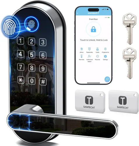 Vista 9 de Cerradura inteligente de huellas dactilares Bluetooth con mango y teclado. Se adapta a la mayoría de puertas de EE. UU., instalación de bricolaje