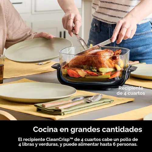 Vista 6 de Ninja Crispi - Freidora de aire de vidrio 5 en 1, recipientes y tapas de 450 °F, no tóxico, 4 cuartos y 6 tazas, apto para microondas, congelador