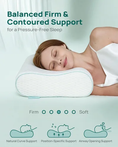 Vista 4 de Releep Almohada cervical de espuma viscoelástica para aliviar el dolor, contorno ajustable (4 alturas), portátil y lavable, almohada de viaje