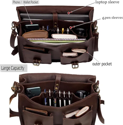 Vista 5 de Leather Messenger Bag For Men, Vintage Handmade Laptop Briefcase and Shoulder Bag for Men