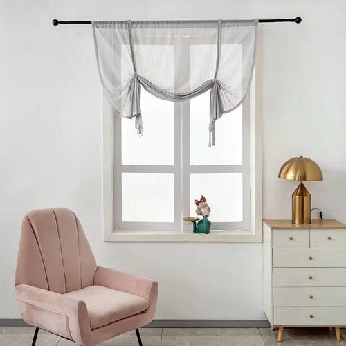 Vista 8 de 1 panel de cortina romana traslúcida con bolsillo para barra, elegante diseño hueco, cortina de globo de gasa para cocina, baño, sala de estar
