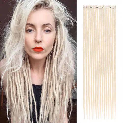 Vista 22 de Leeven Extensiones de Rastas Sintéticas de Doble Punta de 24 Pulgadas 30 Hebras Rastas Boho 613 Rubio 3 Estilos Mixtas Onduladas Rizadas DE Rastas