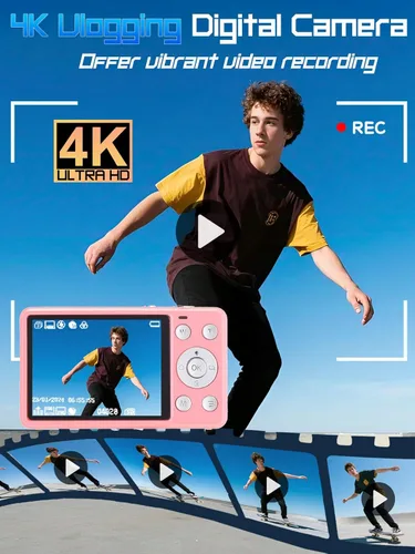 Vista 4 de Cámara digital 4K 64MP 18X Zoom Cámara compacta de vlogging con pantalla de 2.8 pulgadas, tarjeta microSD de 64 GB, batería de 1500 mAh, cámara
