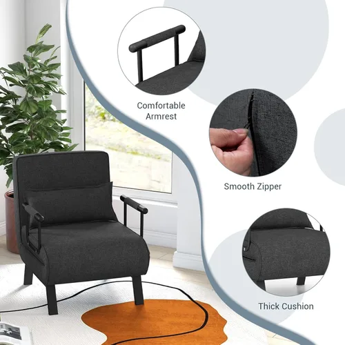 Vista 9 de KOMFOTT Sofá cama convertible 4 en 1 plegable con respaldo ajustable de 6 posiciones, tumbona tapizada con almohada extraíble, sofá reclinable