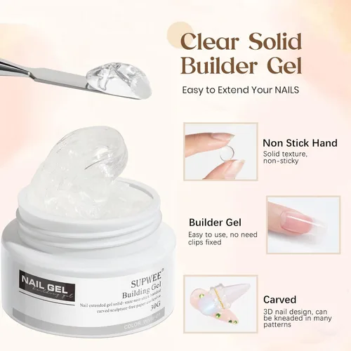 Vista 3 de Gel de uñas 3D sólido constructor para uñas, 1.06 oz, extensión transparente, antiadherente, gel duro para esculpir uñas, modelado, arte de uñas