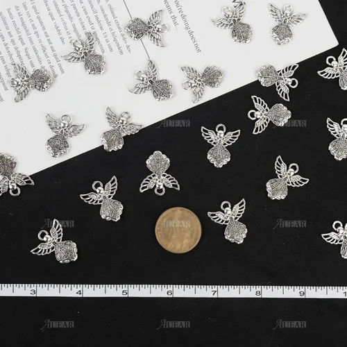 Vista 4 de AUEAR, Colgantes de plata antigua con dijes de ángel para hacer joyas de bricolaje, collar y pulsera