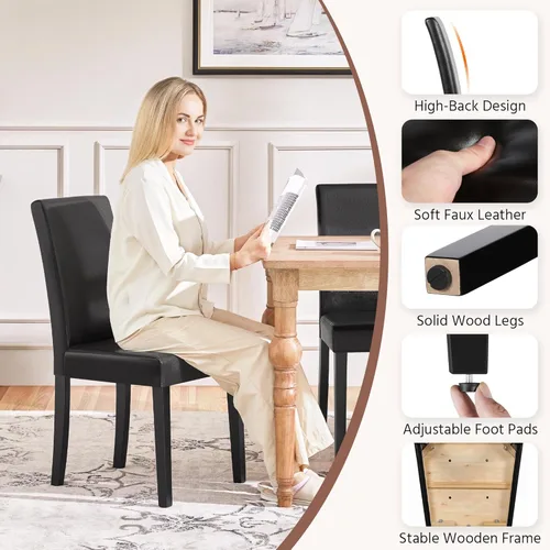 Vista 6 de Yaheetech Juego de 2 sillas de comedor modernas de piel sintética con patas de goma y asiento acolchado para cocina, sala de estar, restaurante