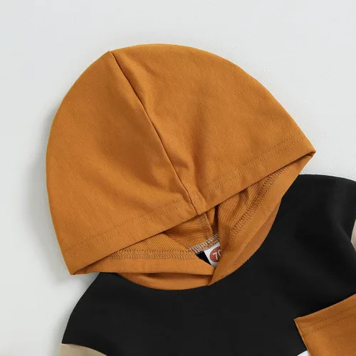 Vista 5 de Ropa para bebé niño pequeño, sudadera con capucha y bloques de color, 2 piezas, sudadera para otoño e invierno