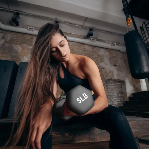 Vista 6 de BalanceFrom Neoprene Coated Iron Dumbbell Hex Weights Set with Stand – Color-Coded or Black Options with Non-Slip Grip for Strength Training