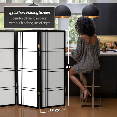 Vista 5 de Pantalla Shoji corta de doble cruz de 4 pies - Negro - 6 paneles