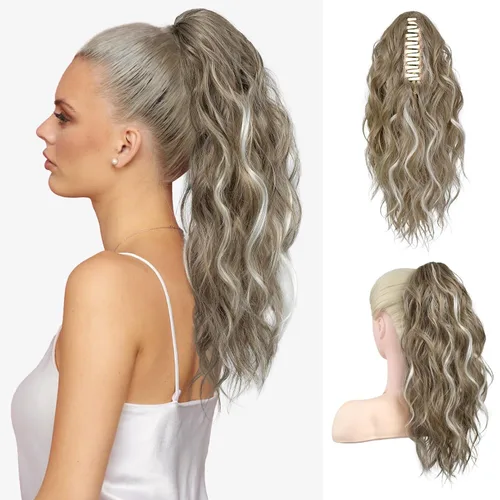 Vista 24 de FLUFYMOOZ Extensión de Cola de Caballo, Extensión de Cola de Caballo con Clip de Garra de 18 Pulgadas, Extensiones de Cabello Ondulado Rizado