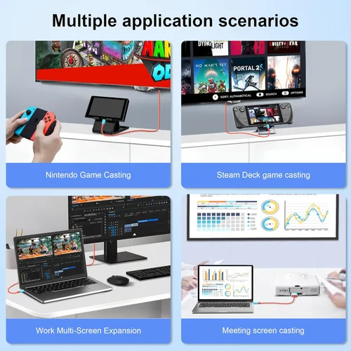 Vista 5 de Switch Dock para Nintendo Switch y OLED, cable adaptador USB C a HDMI para Nintendo Switch, cable de conversión tipo C a HDMI que reemplaza