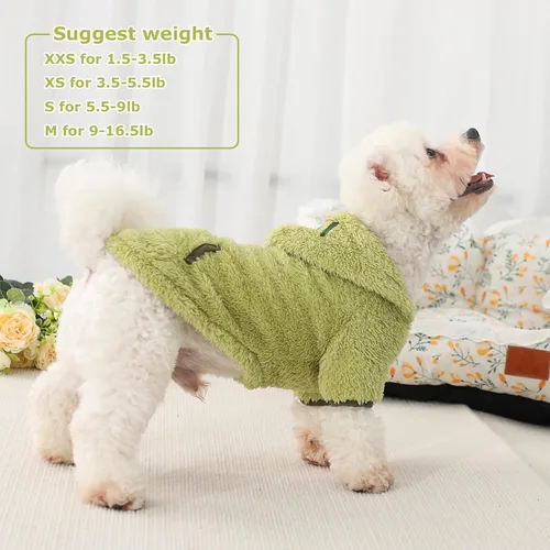 Vista 7 de Suéter de forro polar con capucha para perro, suéteres cálidos de terciopelo mullido, ropa de invierno para perros pequeños, hembras y niños