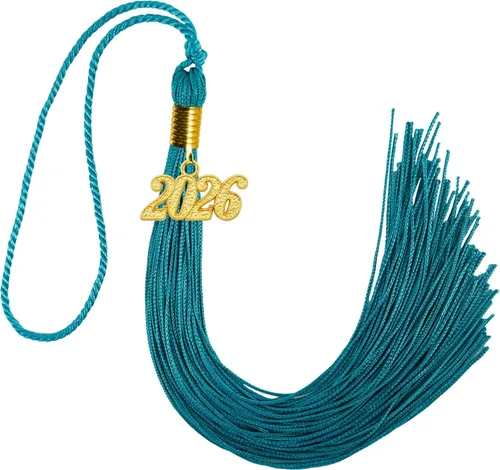 Vista 19 de GraduationMall Borla de graduación de un solo y varios colores con dije del año 2025 de 9 pulgadas