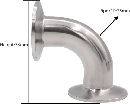 Vista 4 de DERNORD 1" tubo OD codo 90 grados tubería sanitaria SS304 tri abrazadera 1,5 pulgadas