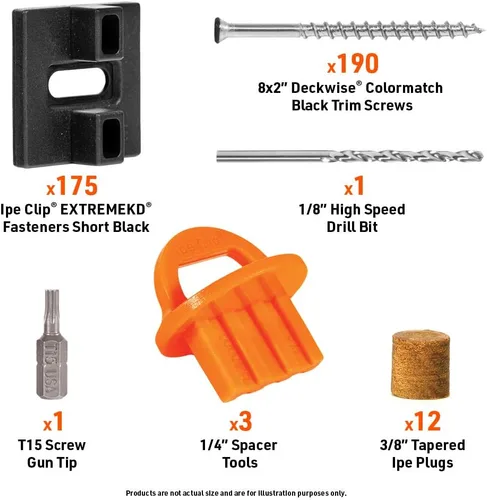Vista 4 de DeckWise (Negro) Ipe Clip EXTREMEKD - Sujetadores ocultos para cubierta, 1/4 de pulgada de espaciado, acero inoxidable negro #8x2 tornillos