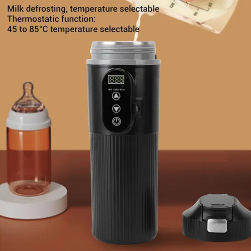 Vista 4 de HEEPDD Caldera de agua portátil de 12 V a 24 V, hervidor eléctrico de viaje de 16.9 fl oz con control de temperatura para preparar café y té