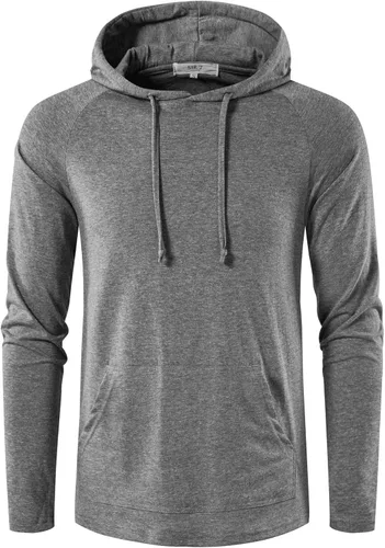 Vista 2 de SIR7 Sudadera con capucha para hombre, de manga larga, ligera, casual, para entrenamiento de gimnasio