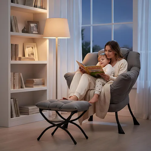 Vista 9 de Welnow - Silla perezosa con otomana, moderna silla de descanso con reposabrazos y bolsillo lateral, sillón de sofá tapizado de ocio, sillón de Gris