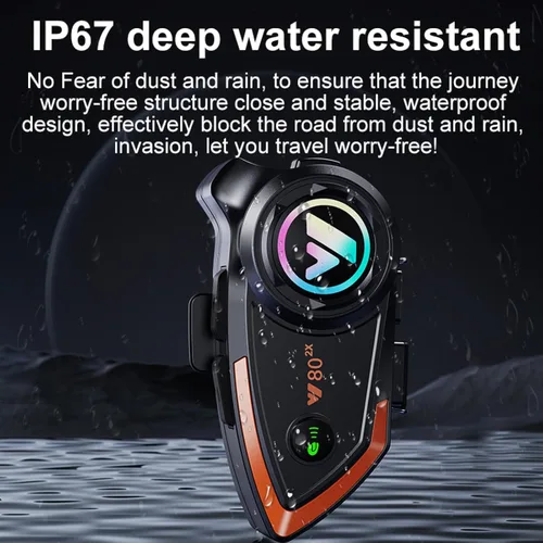 Vista 5 de Casco de motocicleta Bluetooth 1,640.4 ft 2 riders casco Bluetooth intercomunicador auriculares con CVC ruido calidad sonido altavoces sistemas