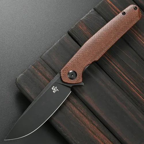 Vista 3 de Sitivien Cuchillo plegable ST102, hoja de acero D2+cuchillo de bolsillo con mango G10, cuchillo de herramienta EDC para exteriores, campamento Negro