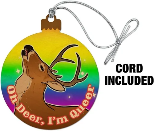 Vista 2 de GRAPHICS & MORE Oh Deer I'm Queer Rainbow Pride Gay Lesbian Funny Wood Christmas Tree Adorno de vacaciones