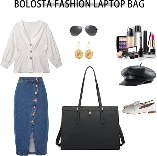 Vista 7 de Laptop Bag for Women 15.6 inch Laptop Tote Bag Women Leather Computer Work Bag Waterproof Womens Business Briefcase Tote Bag Large Capacity Handbag