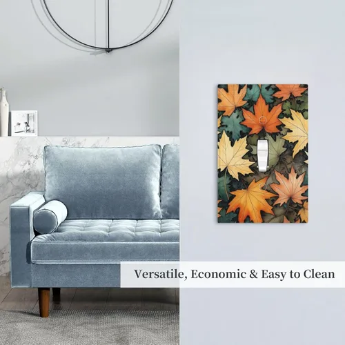 Vista 8 de Cubiertas Decorativas de Arte para Interruptores de Luz de Hojas de Otoño Placa de Pared de Palanca Individual Cubierta Decorativa para Interruptor